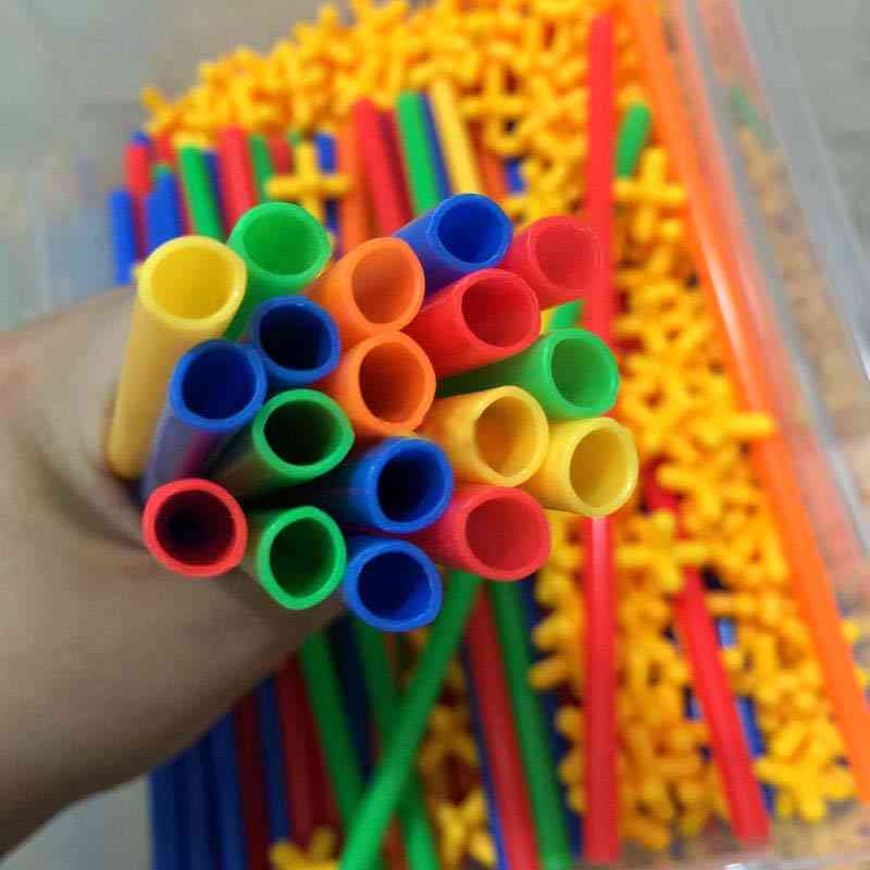 4d Diy Creative Assembly- Set Of Plastic Straws And Joints, Building Blocks