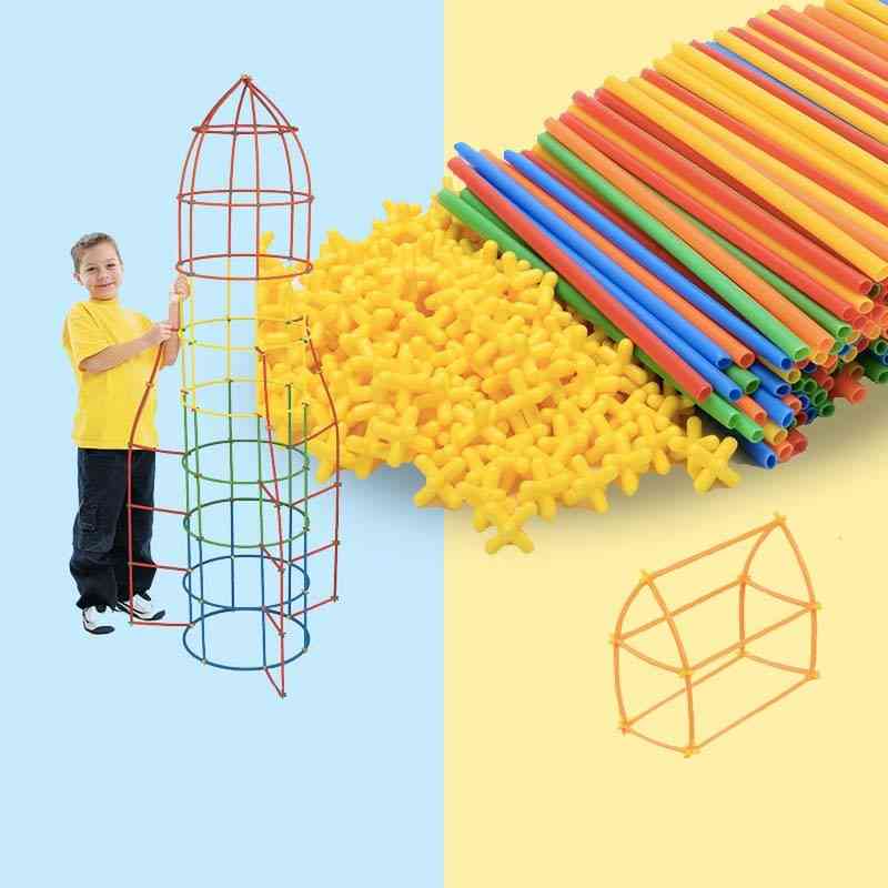 4d Diy Creative Assembly- Set Of Plastic Straws And Joints, Building Blocks