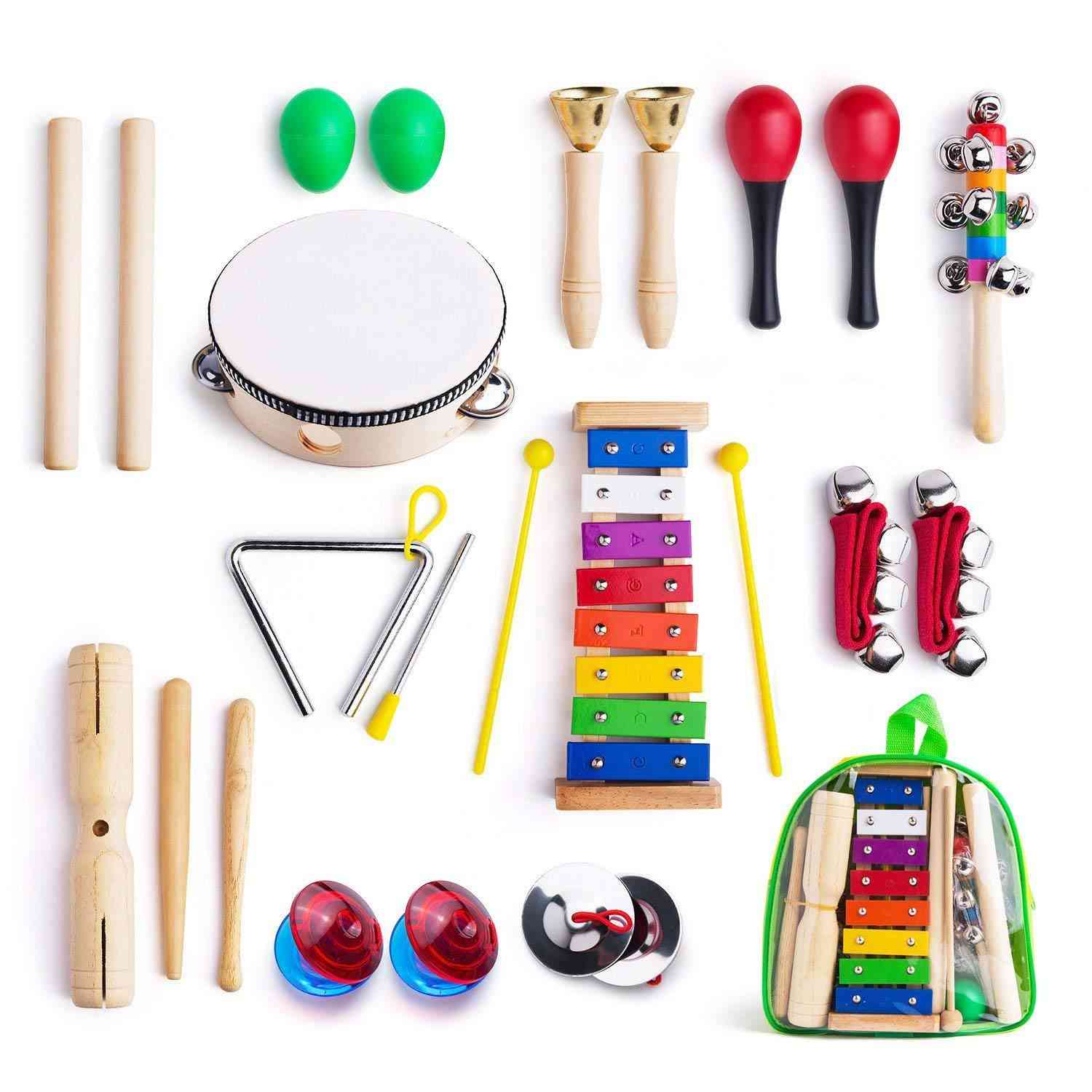 כלי נגינה לפעוט עם תיק נשיאה, ערכת צעצועי כלי הקשה לנגינה 12 ב -1 לילדים עם קסילופון (ססגוניות) -