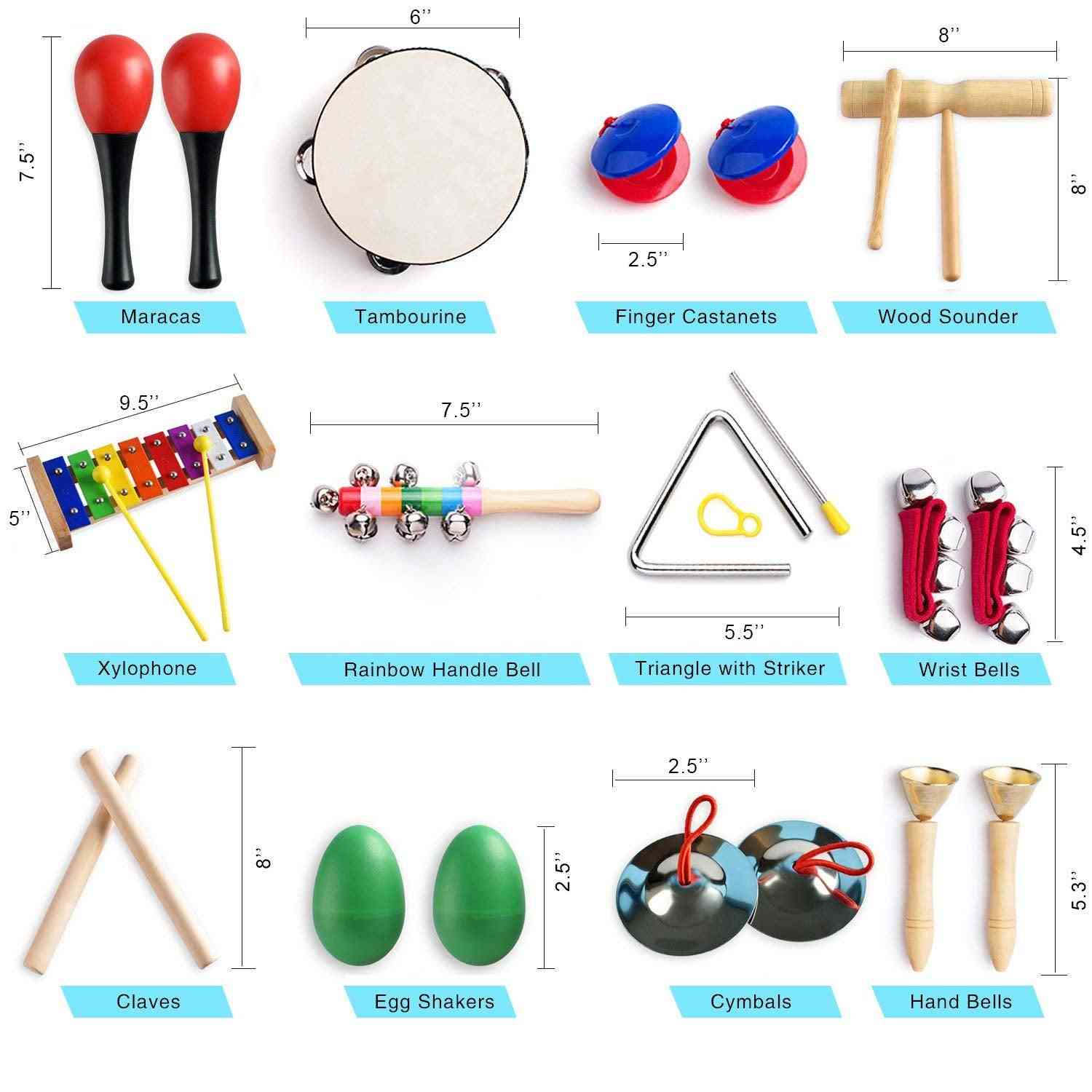 כלי נגינה לפעוט עם תיק נשיאה, ערכת צעצועי כלי הקשה לנגינה 12 ב -1 לילדים עם קסילופון (ססגוניות) -