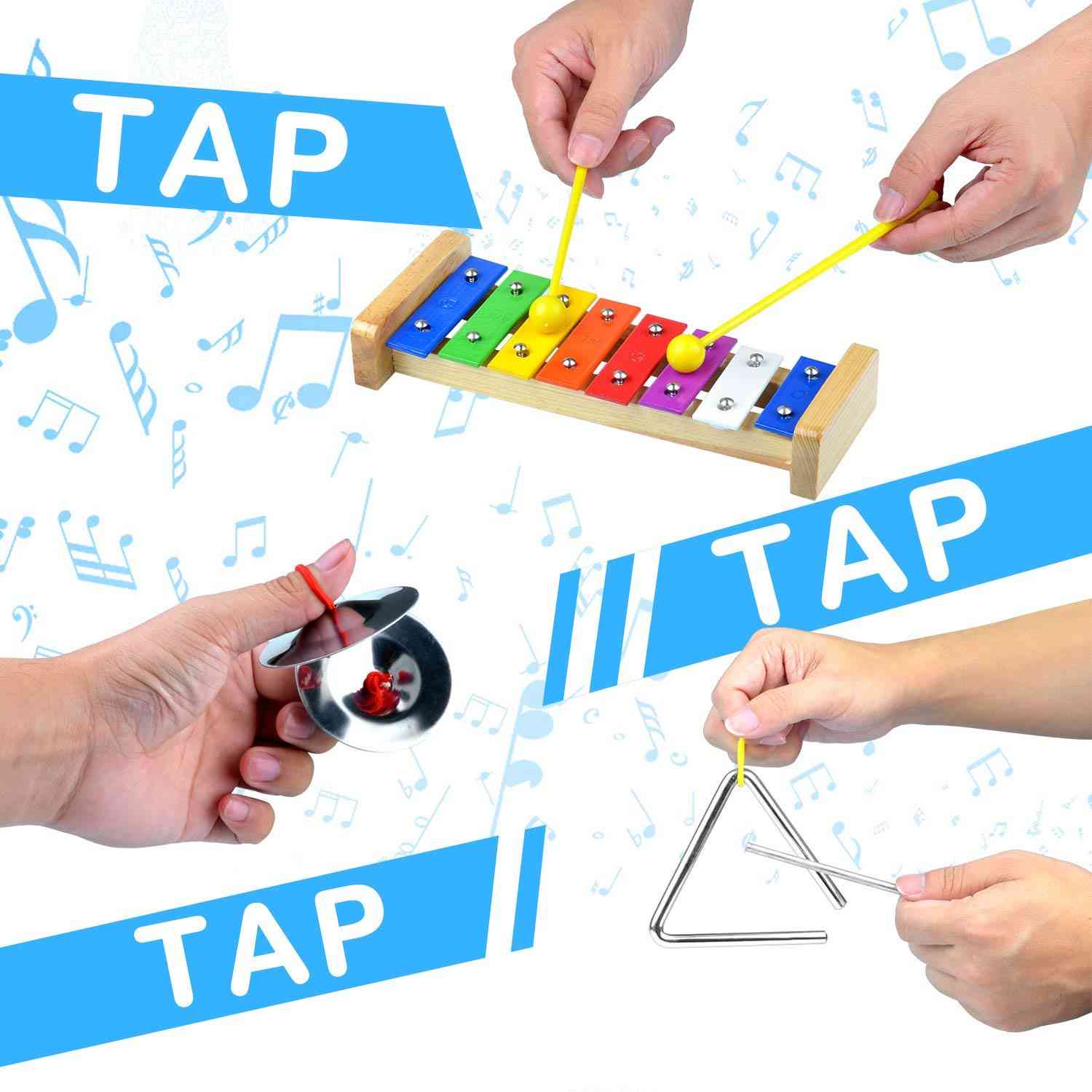 Musikinstrumente für Kleinkinder mit Tragetasche, 12-in-1-Musik-Percussion-Spielzeugset für Kinder mit Xylophon (mehrfarbig) -