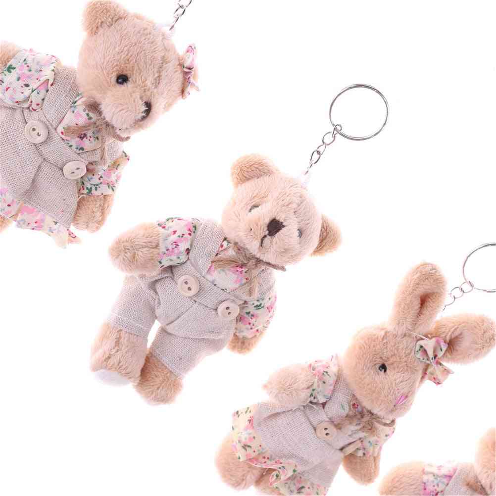 Floral Cloth Dolls Key Bag Pendants Couple Bear Rabbit Plush Keychain