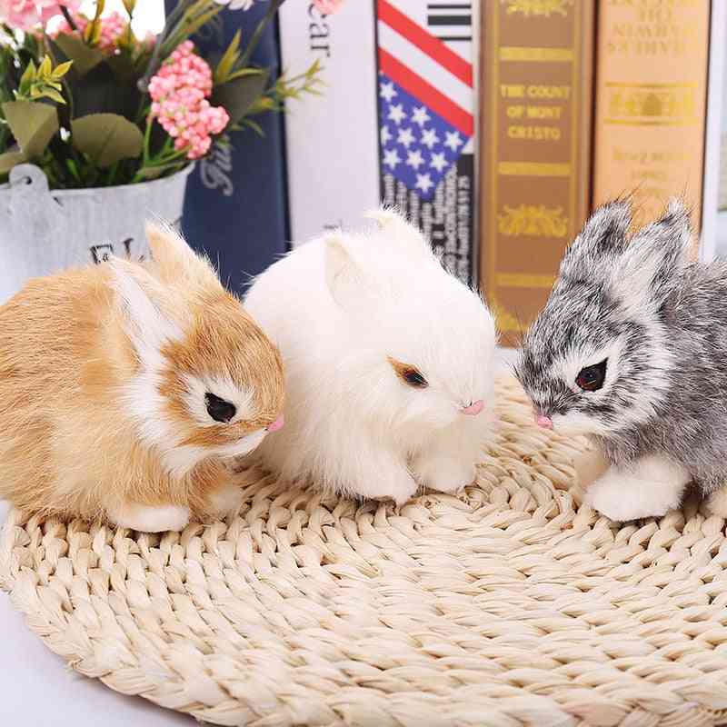 ??? Mini Realistic White Plush-rabbits Fur Lifelike-animal Rabbit Toy Model