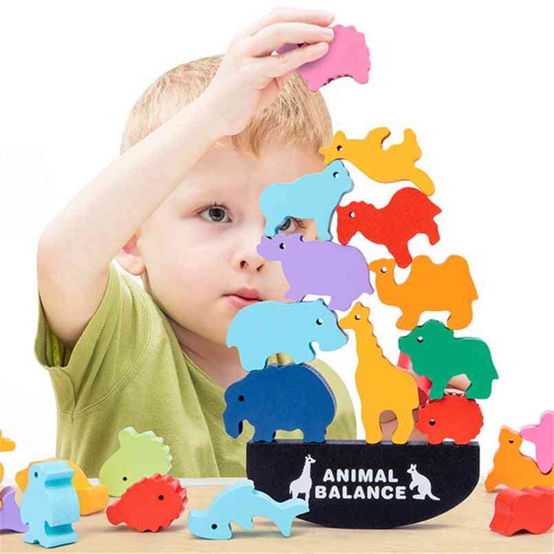 Enfants Montessori En Bois Animal Balance Blocs Jeux De Société Jouet - dinosaure