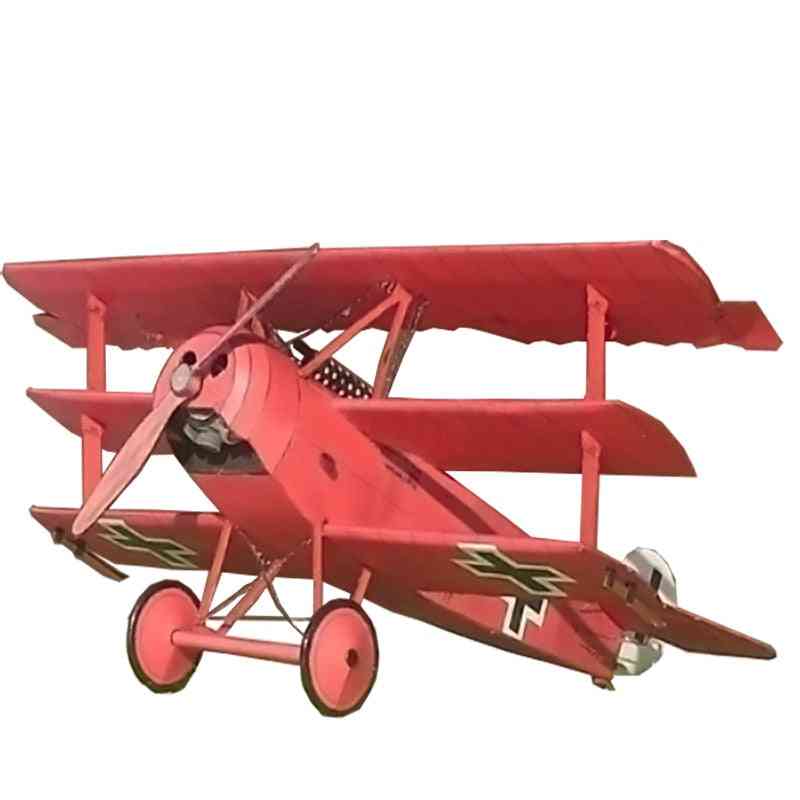 Fokker Three Wing Fighter Aircraft - Diy 3d Paper Card Model Building Sets Construction