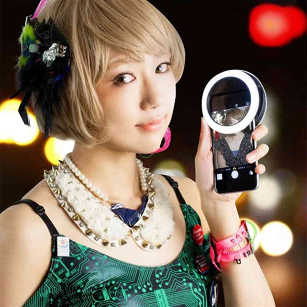 Led ring flash universal selfie lys-bærbar mobiltelefon, selfie lampe, lysende ringklip til iPhone 11, x xr, samsung - hvid 16leds