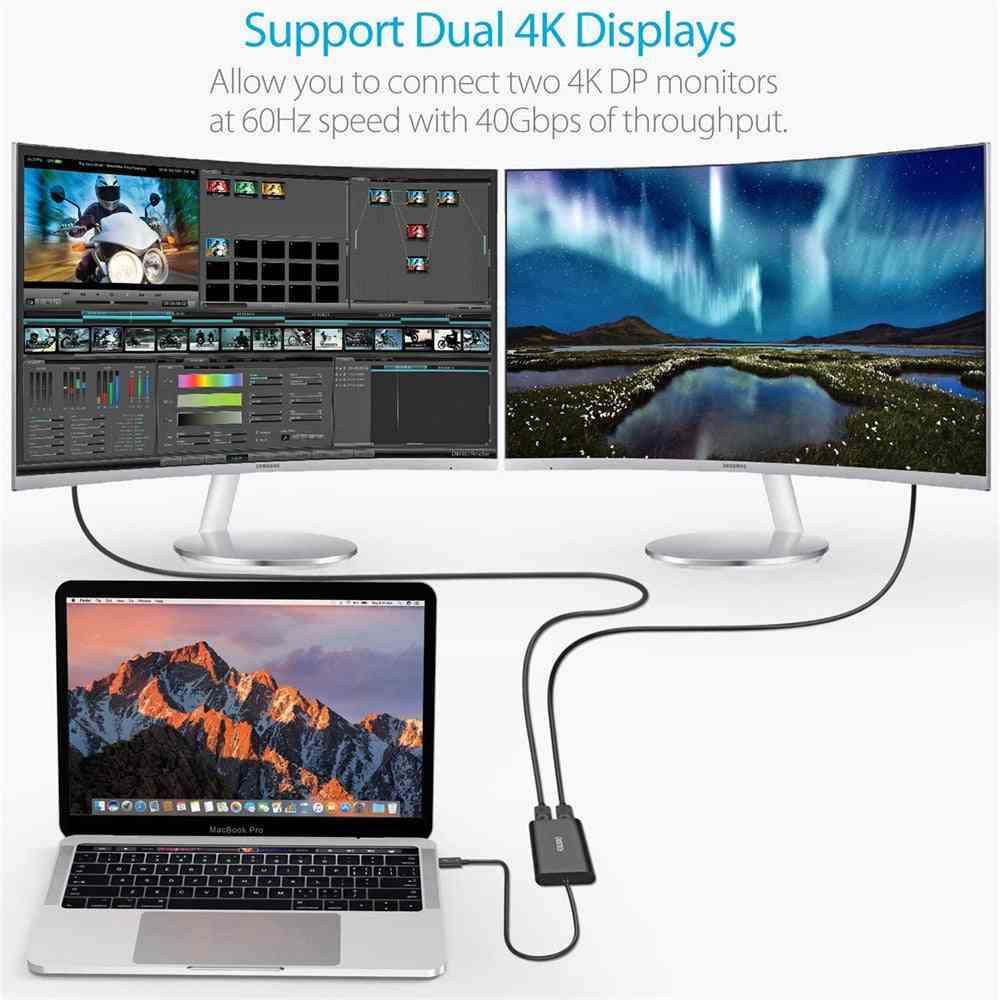 Thunderbolt 3 To Dual Display Port Adapter For Mac & Windows -support Dual 4k 60hz Or Single 5k