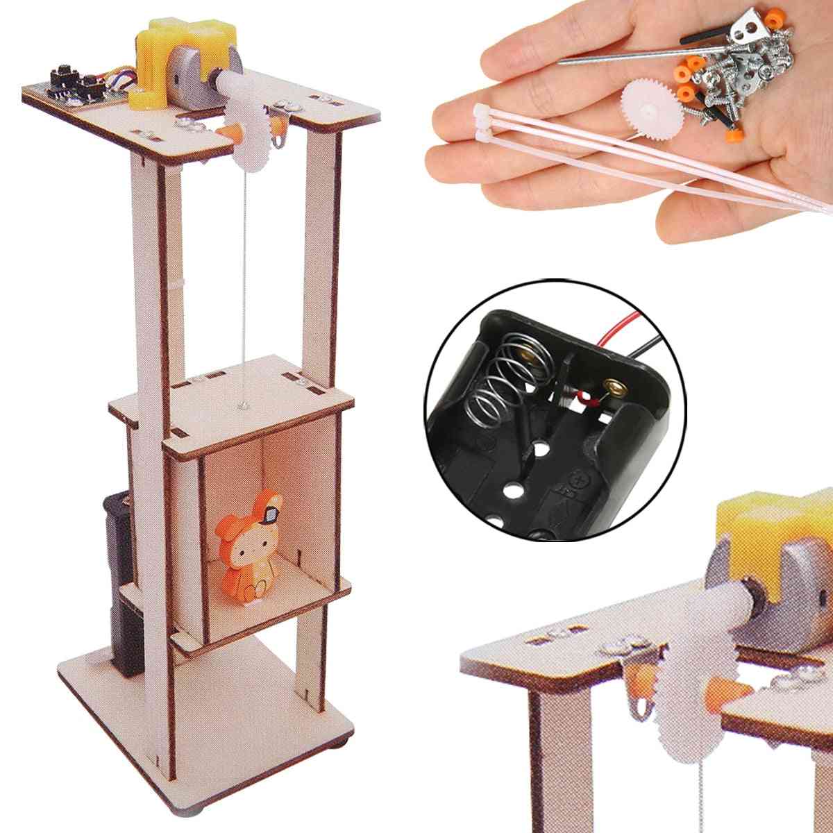 Wood Assemble Diy Electric Lift Kids Science - Experiment Material Kits Tool