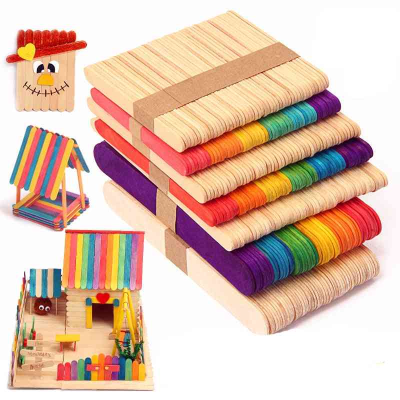 Wooden Popsicle Ice Cream Sticks, Colorful Hand Crafts Art