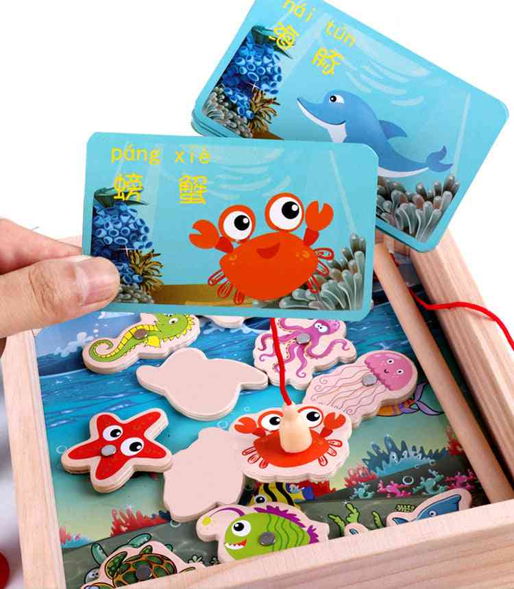 Barn träleksaker, magnetiska spel fiskeleksaker, spel barn 3d fisk baby barn pedagogiska leksaker utomhus roliga pojkar flicka gåvor (flerfärgad) -