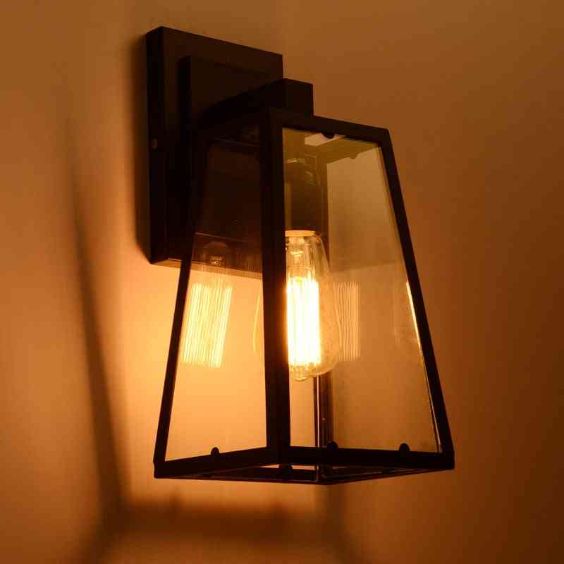 Vintage vattentäta vägglampor utomhus - LED 7W järnglas Luminaria veranda ljus (svart svart) -