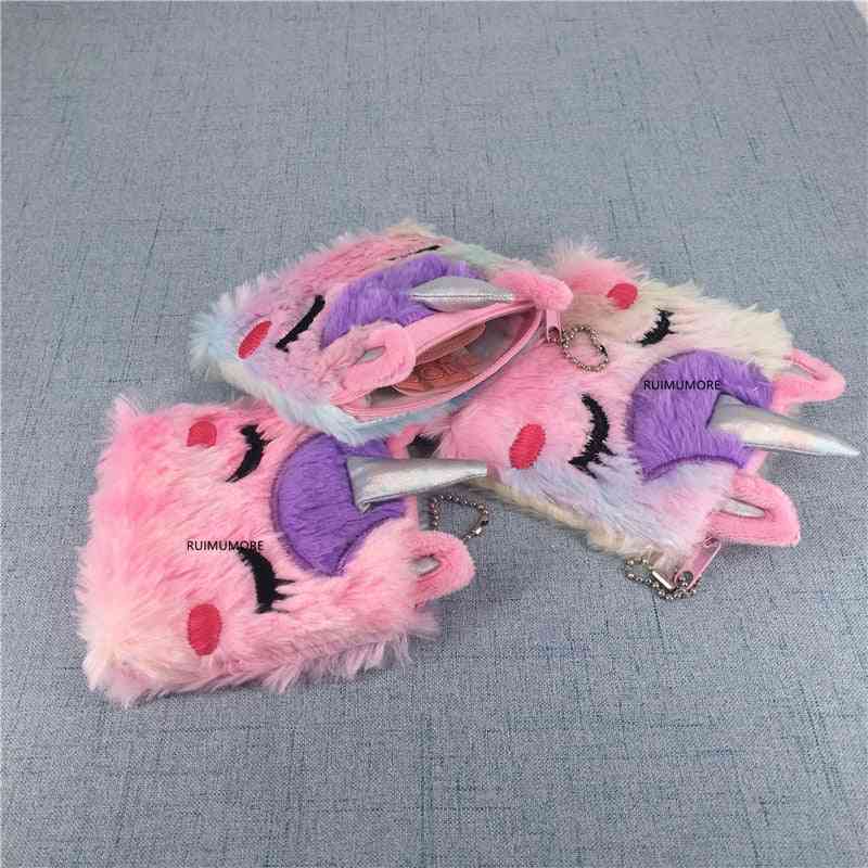 Sweet Lovely Unicorn Design, Fluffy Plush Purse-coin Pouch