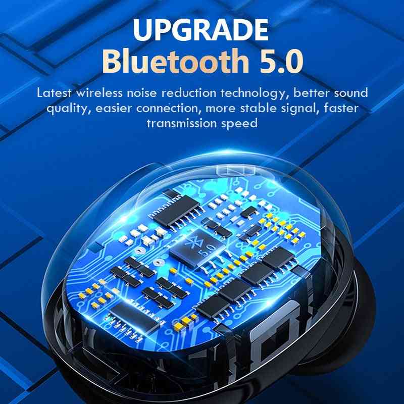 Trådlösa hörlurar Bluetooth v5.0 hörlurar-LED-skärm 2200 mah laddningsbox med mikrofon vattentät hörlurs pekstyrning - svart