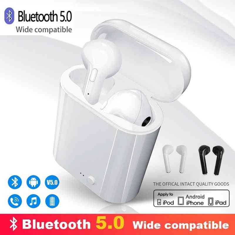 Tws i7s אוזניות bluetooth, אוזניות אלחוטיות, אוזניות אוויר, אוזניות דיבוריות ספורט עם תיבת טעינה עבור apple, iphone אנדרואיד - שחור
