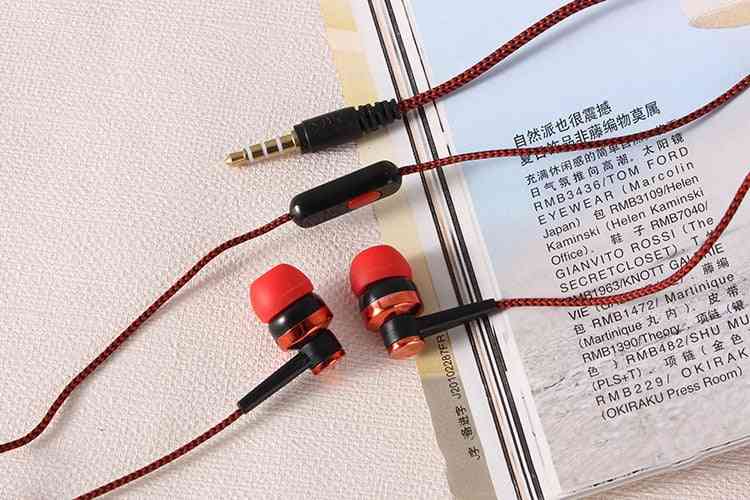 1 cable de cableado trenzado en la oreja, auricular de subwoofer de música universal, auricular de alambre de trigo para teléfono inteligente, móvil android - 01