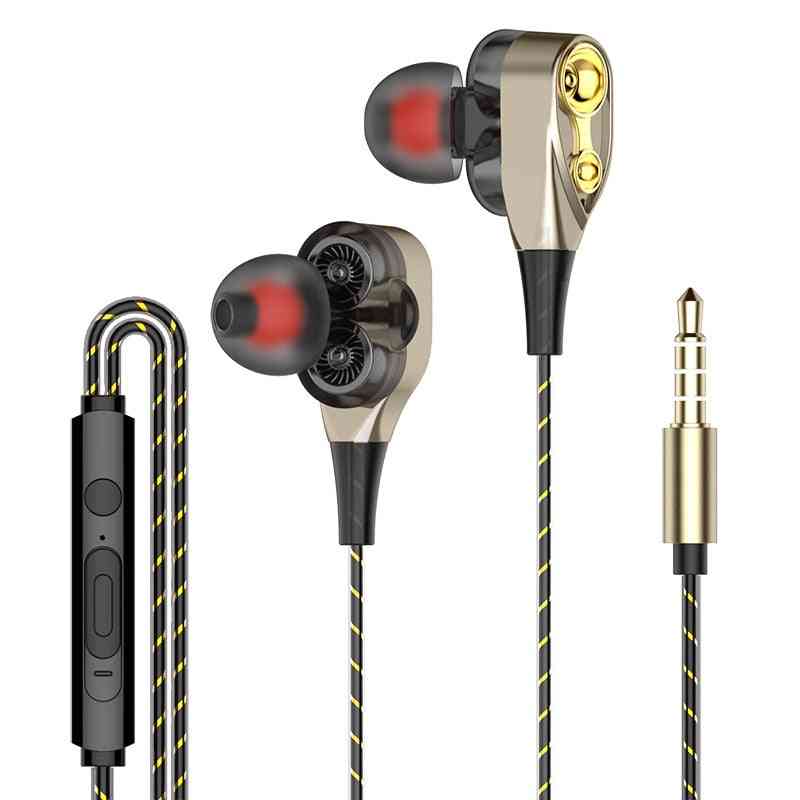 Dobbeltdrev stereo kablet øretelefon in-ear headset, ørepropper bashøretelefoner til iPhone, samsung, 3,5 mm sports gaming headset med mikrofon - sort