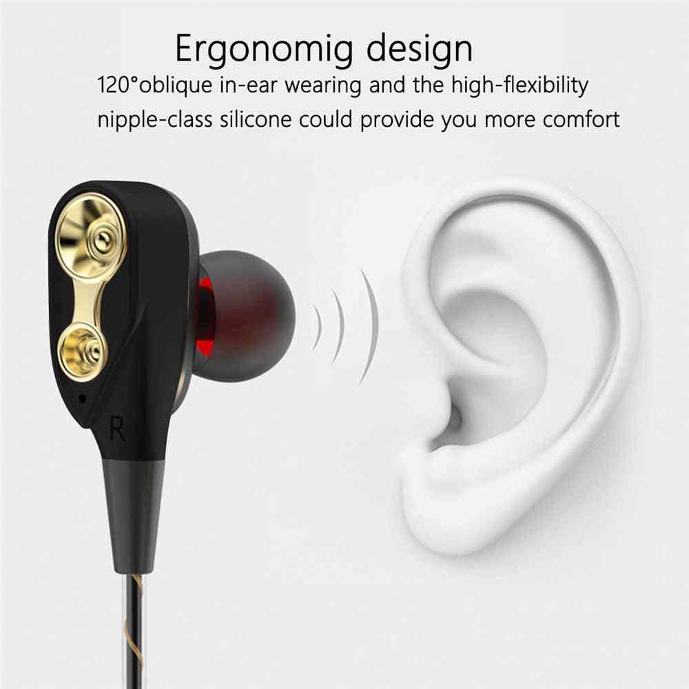 Dual drive stereo bedrade oortelefoon in-ear headset, oordopjes bas oortelefoons voor iphone, samsung, 3,5 mm sport gaming headset met microfoon - zwart