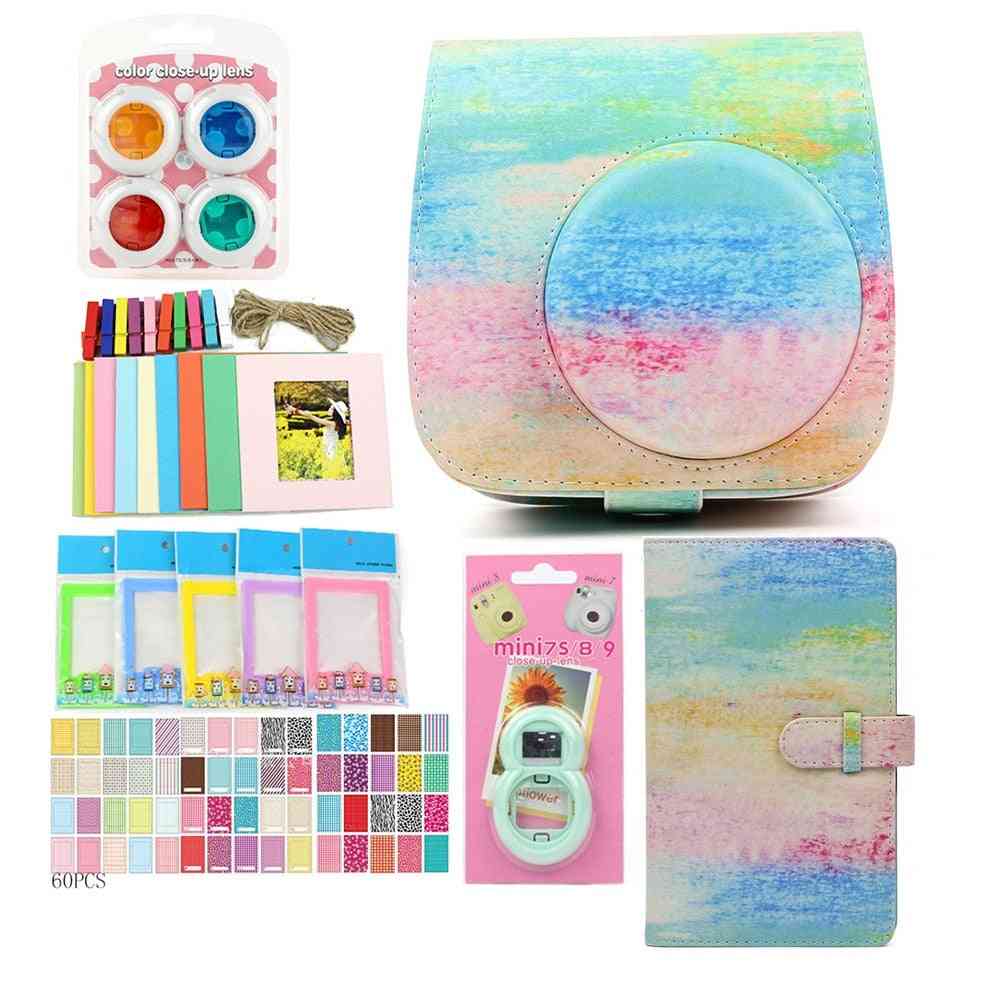 Pu Leather-bag-case With 3-inch 96-pockets Brightly-mini-film Photo-album /stickers