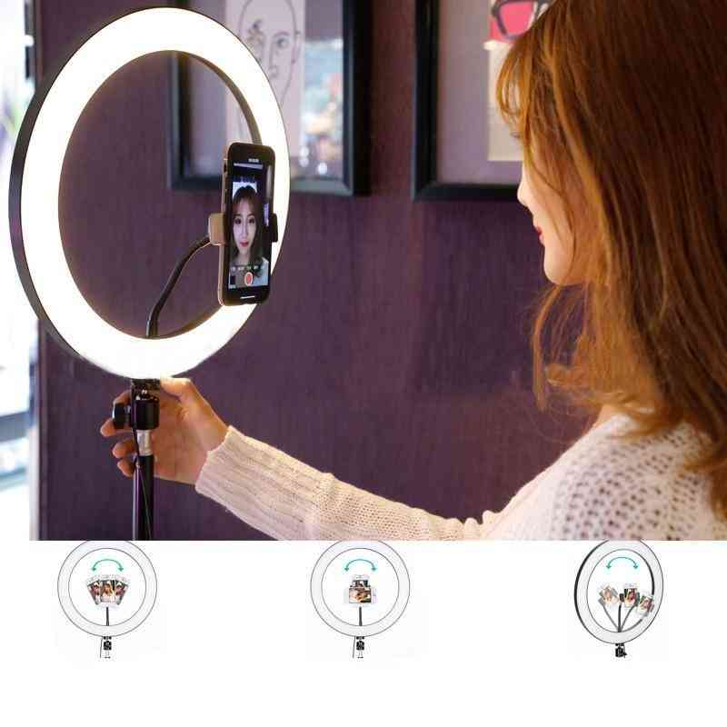 Nieuwe led-ringflitsers met houder voor smartphone-led-flitser met balhoofd voor bloggers op statief