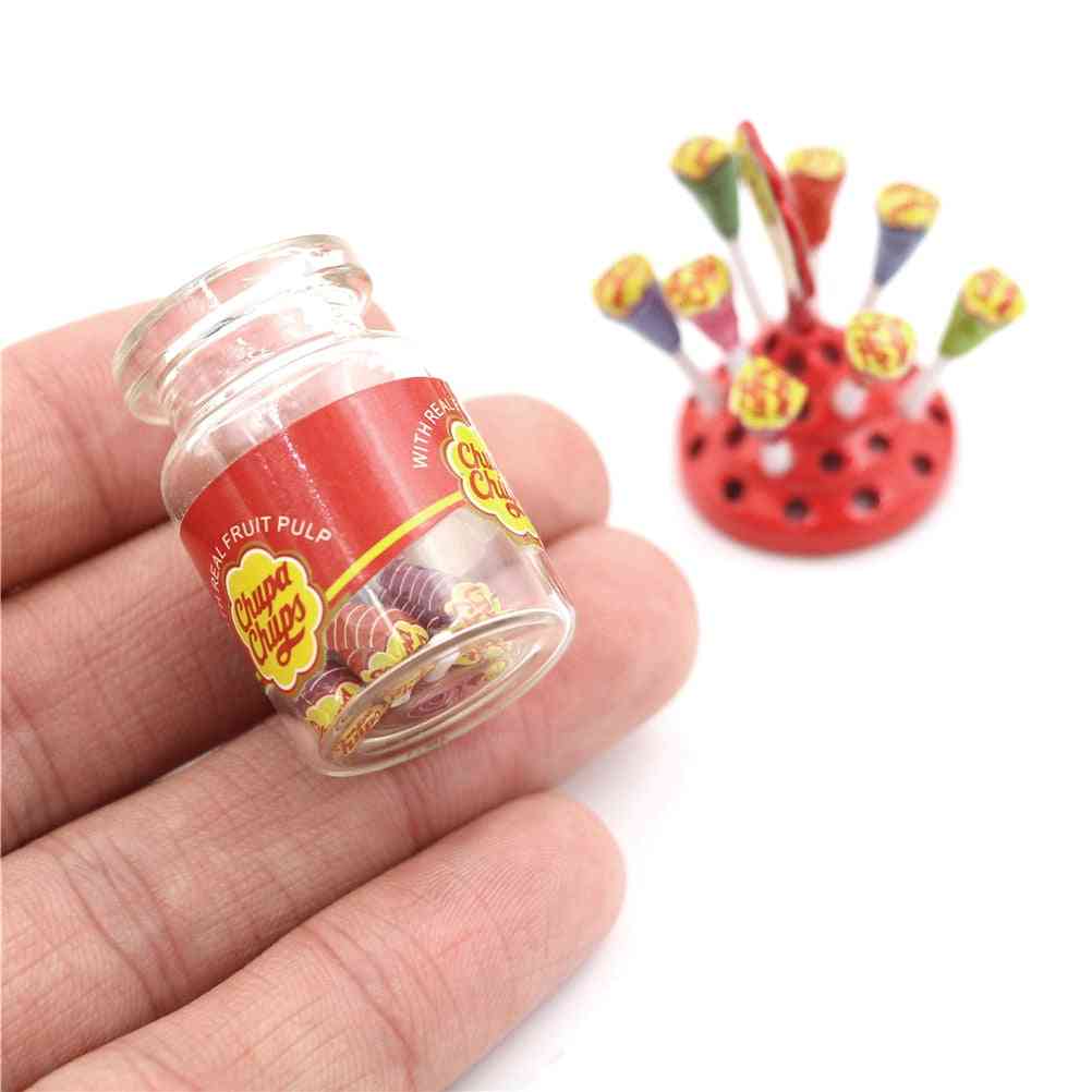 Miniature Food Dessert Sugar Mini Lollipops With Case Holder Candy For Doll House 1/12 Kitchen Furniture