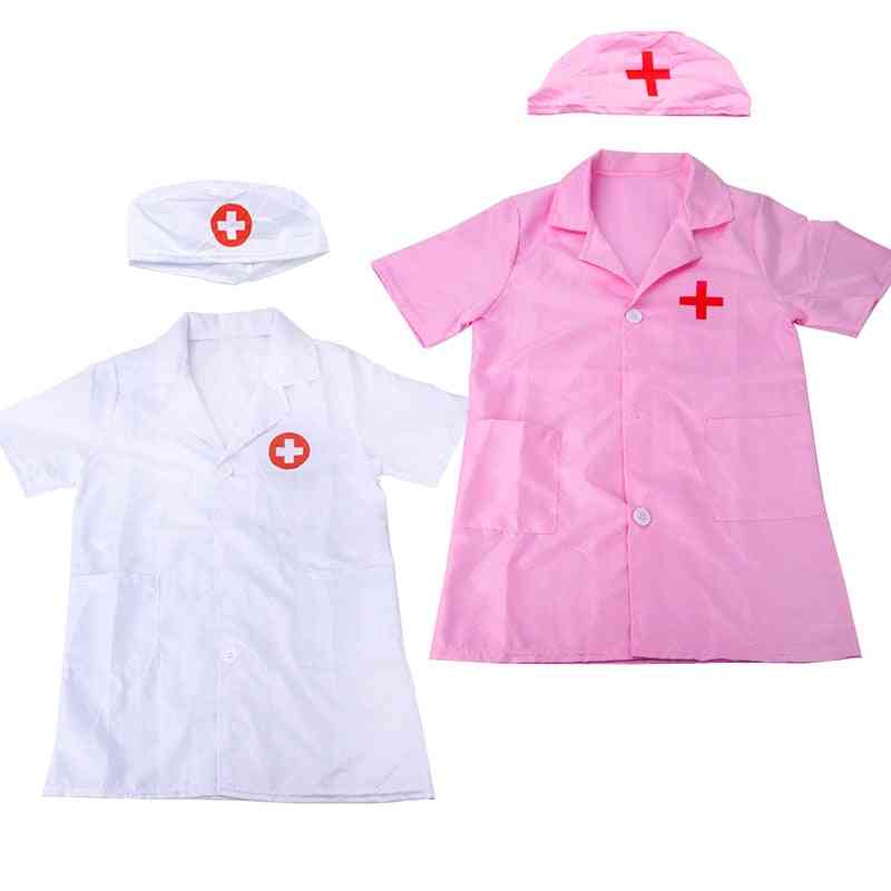 Doctor de los niños, enfermera cosplay disfraz fiesta de halloween abrigo niño niña bata uniforme de manga corta - dx-pink