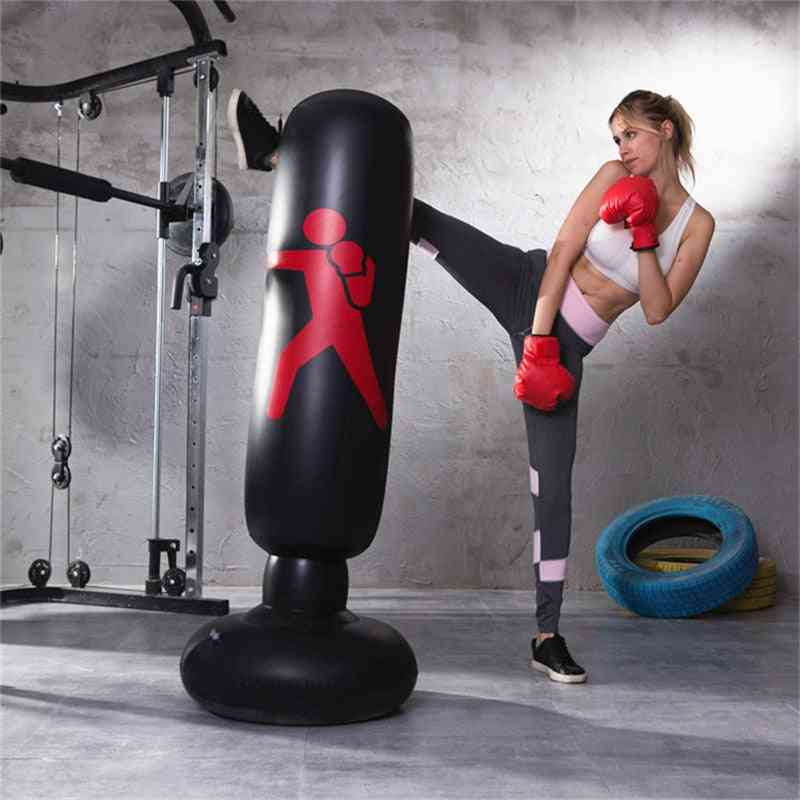 Oppustelig fitness boksesøjle pvc fortykning tumbler kamp søjle ventil legetøj - sort