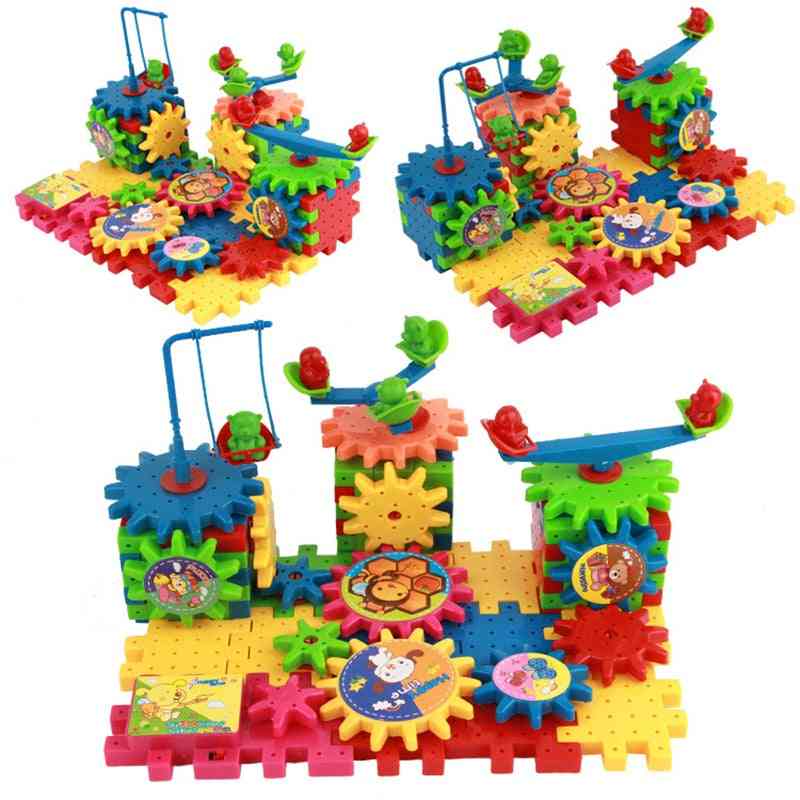 צעצועי אבני בניין חינוכיות לילדים - ערכות בניית הילוכים חשמליים צבעוניים -