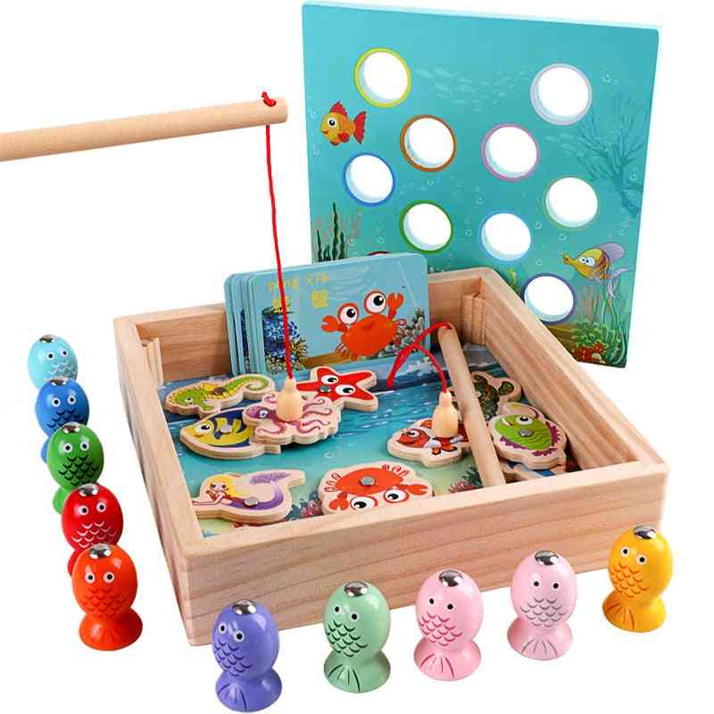Bebis trä montessorisiffra magnetiska spel fiskeleksaker - spel fånga mask pedagogiska pussel leksaker för barn gåvor - som bild-10