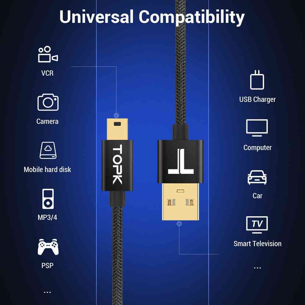 Mini-USB-zu-USB-Schnelldatensynchronisationskabel für Mobiltelefon, Digitalkamera, MP3 / MP4-Player - schwarz / 1 m