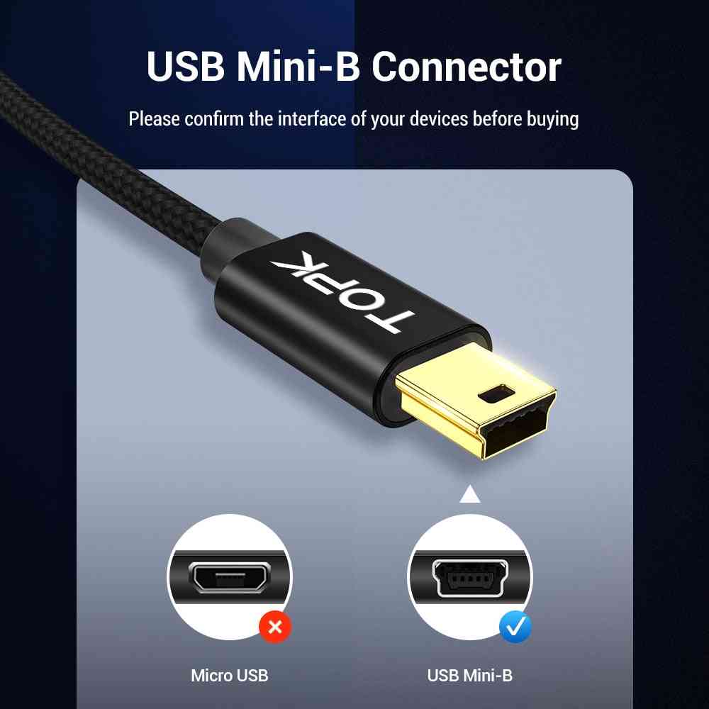 Mini-USB-zu-USB-Schnelldatensynchronisationskabel für Mobiltelefon, Digitalkamera, MP3 / MP4-Player - schwarz / 1 m