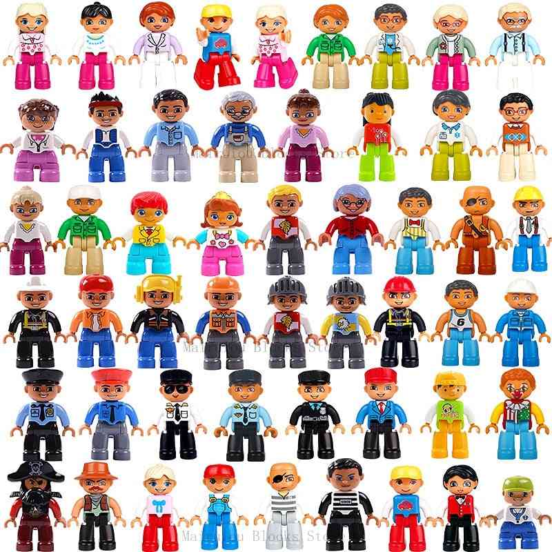 Duplo blocs figurines d'action bloc de construction de police de travailleur familial compatible avec les jouets éducatifs dupliqués pour enfants bébé - abricot