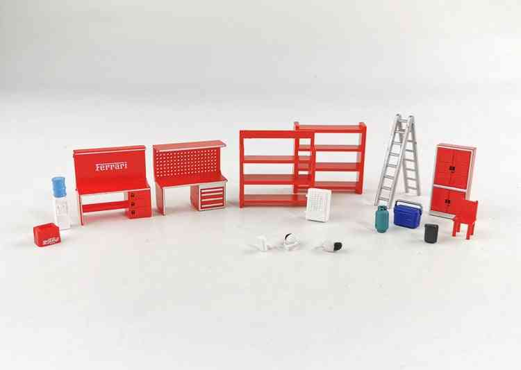 1/64 Model Scene Set, Shelf Table Chair Ladder Water  Garage Auto Repair Maintenance Tool (red)