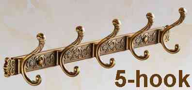 Ganchos para batas antiguos de talla de pared de baño de lujo (5 ganchos) -