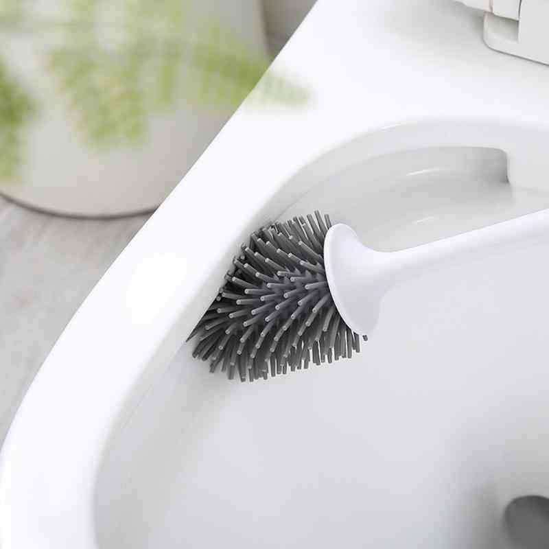Rubber Head Toilet Brush With Holder - Silicone Long Handle Household
