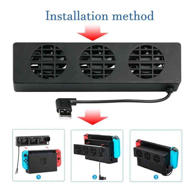 Ventilador de refrigeração para nintendo switch ns stand cooler dock de console de jogos com 3 ventiladores usb ventilador nx (preto) -