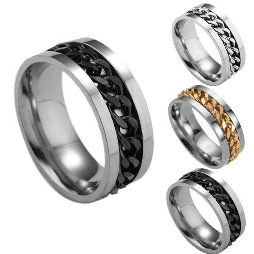 EDC Finger Fidget Spinner Ring Toy for ADHD Autism Stainless Steel Chain - Black 10