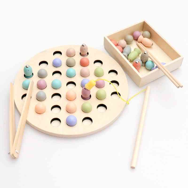 Wooden Early Learning Educational - Clip Beads Magnetic Fishing Game