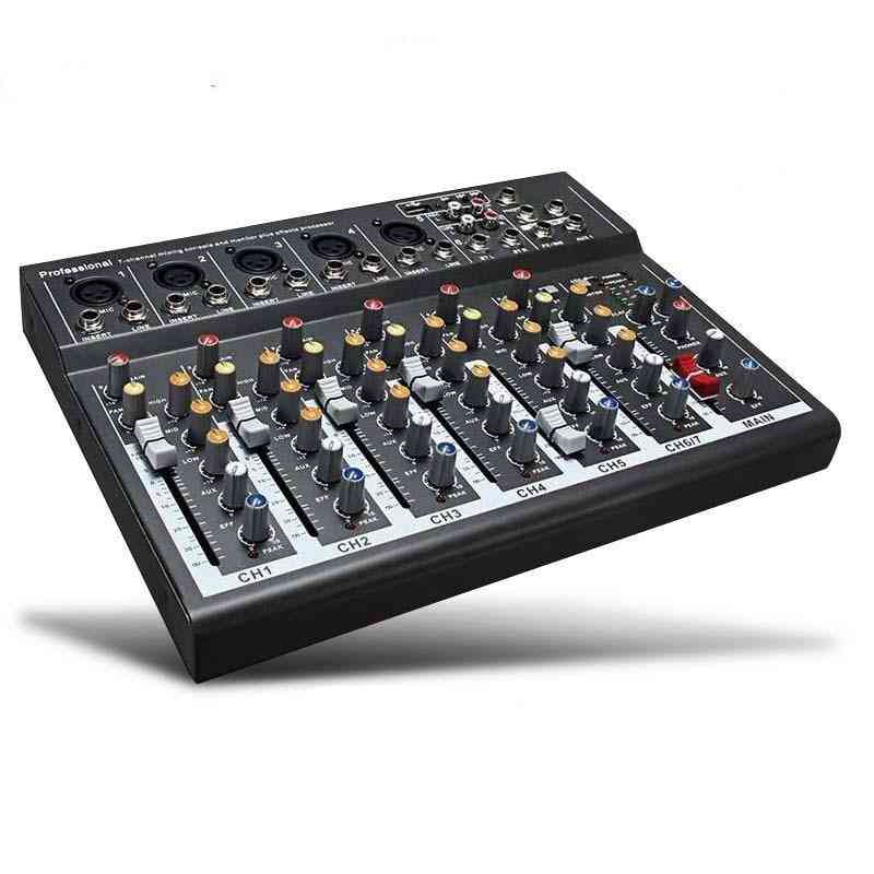 7 Channel Digital Microphone Sound Mixer Console, 48v Phantom Power Professional Karaoke Audio Mixer Amplifier With Usb