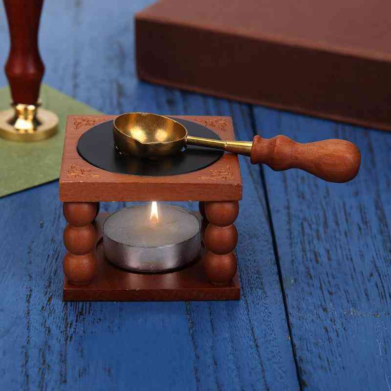 Retro Sealing Wax Furnace Stove Pot & Spoon With Wood Handle