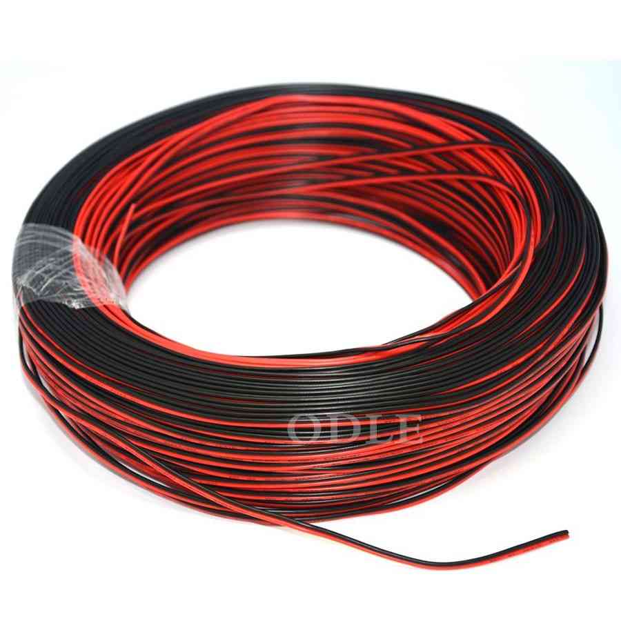 20 méter 2 tűs ónozott réz elektromos hosszabbító vezeték, awg 22, szigetelt PVC, piros, fekete vezeték