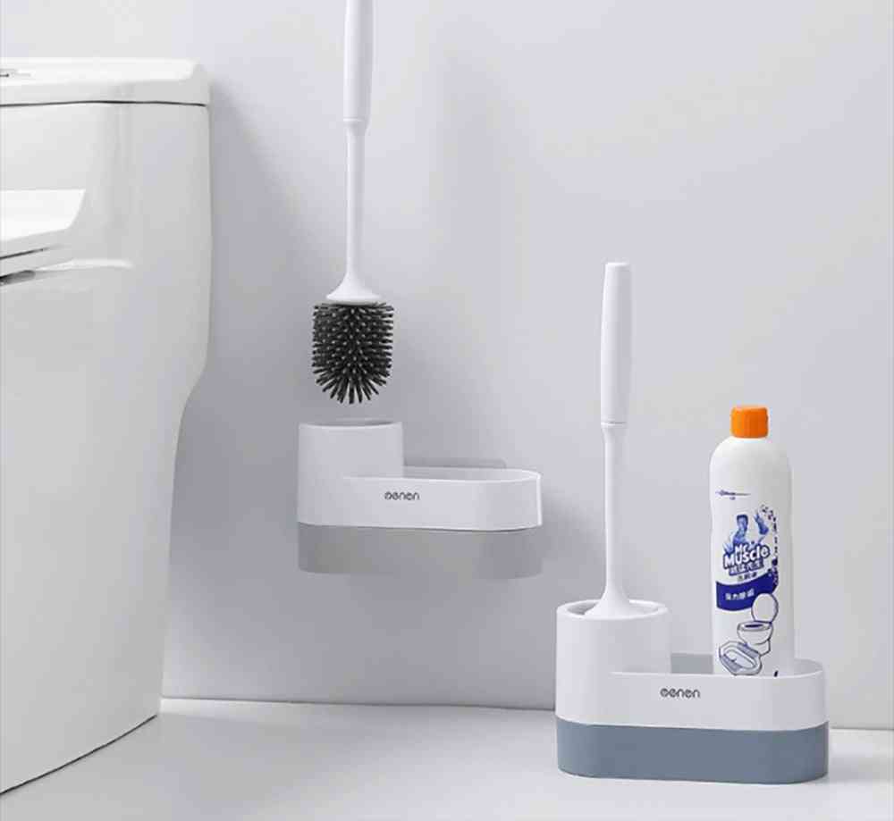 Storage Silicone Toilet Brush & Holder - Wall Mounted / Floor Cleaning