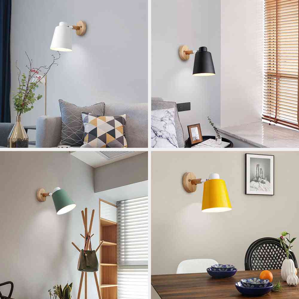 Moderne vegglampe nordiske lamper nattvegg, soverom med bryter, 6 farger styrehode - hvit