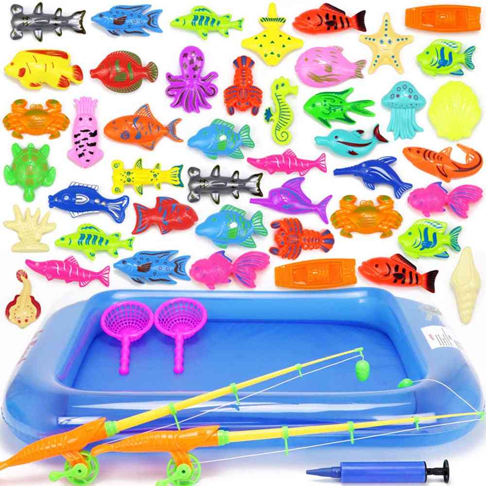 18-52st barn magnetiska fiskeleksaker med uppblåsbart poolnät, magnet fiskespö roliga klassiska leksaker för barn gåva - 15st set