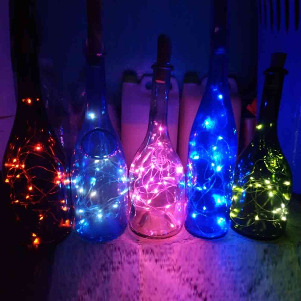 Żarówki LED z miedzianym kolorem słonecznym do ozdabiania butelek wina, świąteczne - czerwone / 10LED 1m