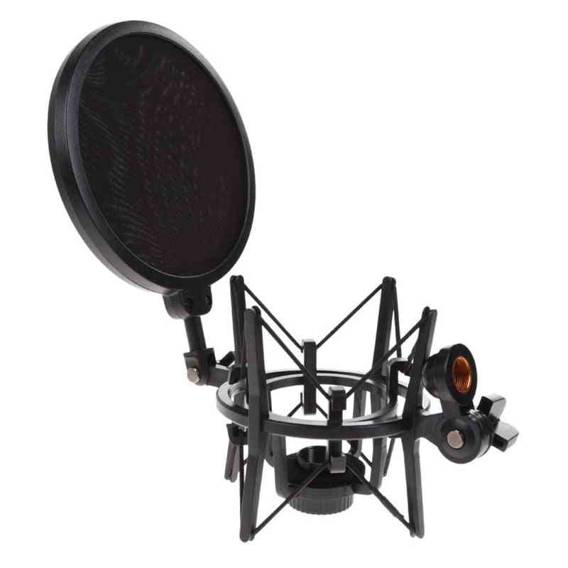 Profesjonalny mikrofon - uchwyt amortyzujący z tarczą uchwyt na przegubową głowicę wspornik do statywu do transmisji studyjnych (czarny) -