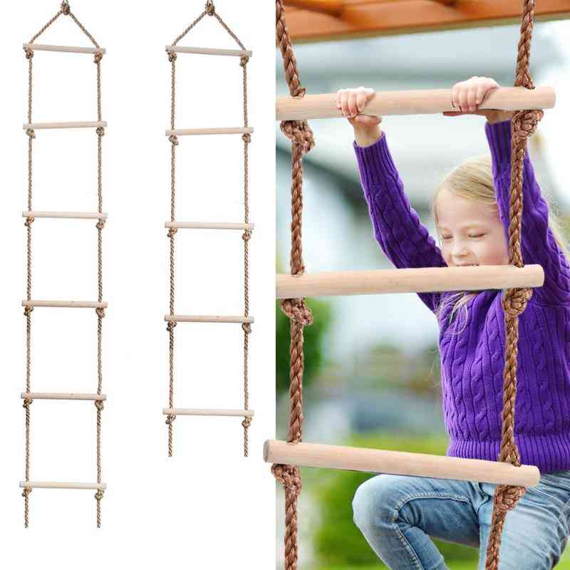 Escalera de cuerda de peldaños de madera para niños - Columpio de cuerda deportivo para niños, escalada, equipo de fitness seguro para interiores y exteriores, juguete - (5 peldaños)