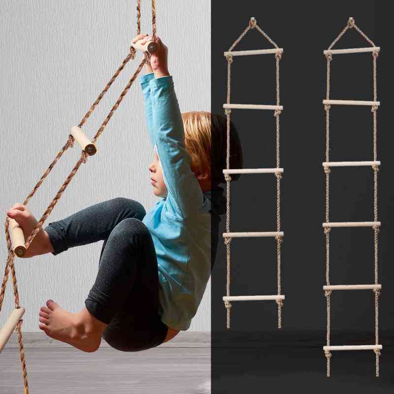 Escalera de cuerda de peldaños de madera para niños - Columpio de cuerda deportivo para niños, escalada, equipo de fitness seguro para interiores y exteriores, juguete - (5 peldaños)