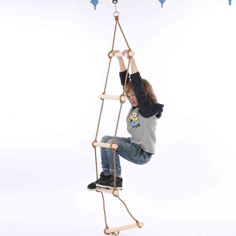 Drewniane szczeble drabina linowa dla dzieci - huśtawka sportowa dla dzieci wspinaczka, wewnątrz na zewnątrz bezpieczny sprzęt do ćwiczeń zabawka - (5 szczebli)