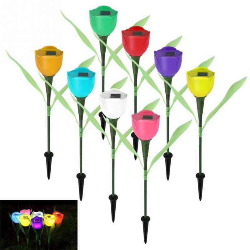8 kleuren van tulp bloemvormig solar led-licht voor buiten, tuin, nachtlampen, thuisgazon - geel
