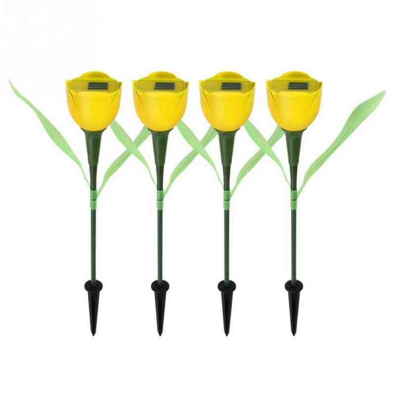 8 kleuren van tulp bloemvormig solar led-licht voor buiten, tuin, nachtlampen, thuisgazon - geel